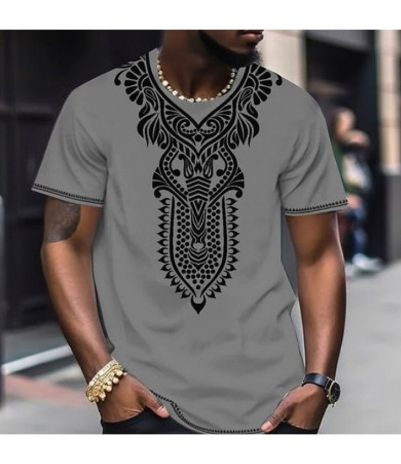 Men Fashion Casual Holiday Ethnic Style 3D Print Plus Size Short Sleeve Round Neck T-Shirt