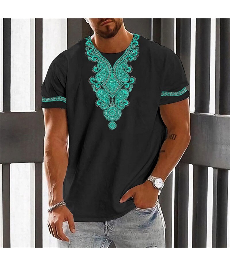 Men Fashion Casual Holiday Ethnic Style 3D Print Plus Size Short Sleeve Round Neck T-Shirt