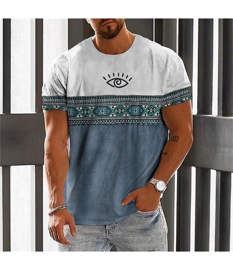 Men Fashion Casual Holiday Ethnic Style 3D Print Plus Size Short Sleeve Round Neck T-Shirt