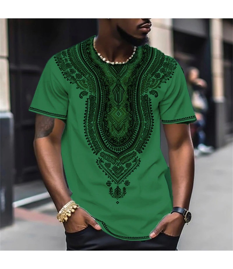 Men Fashion Casual Holiday Ethnic Style 3D Print Plus Size Short Sleeve Round Neck T-Shirt