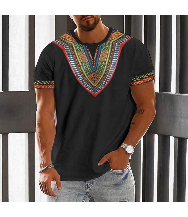 Men Fashion Casual Holiday Ethnic Style 3D Print Plus Size Short Sleeve Round Neck T-Shirt