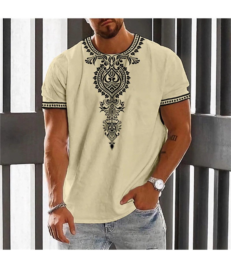 Men Fashion Casual Holiday Ethnic Style 3D Print Plus Size Short Sleeve Round Neck T-Shirt