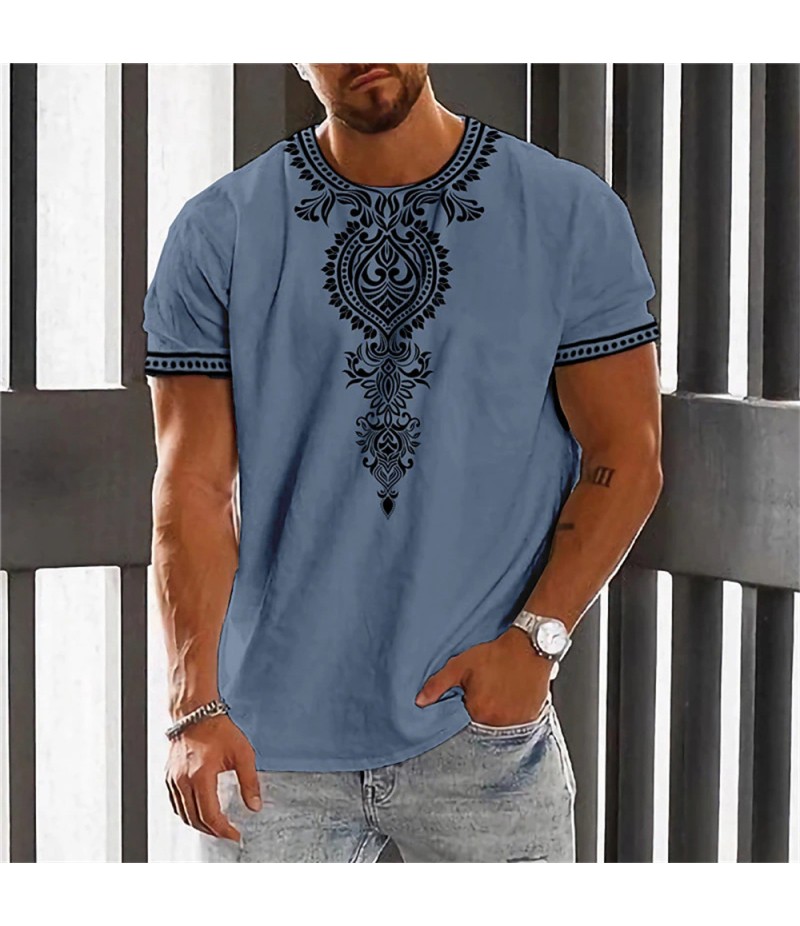 Men Fashion Casual Holiday Ethnic Style 3D Print Plus Size Short Sleeve Round Neck T-Shirt