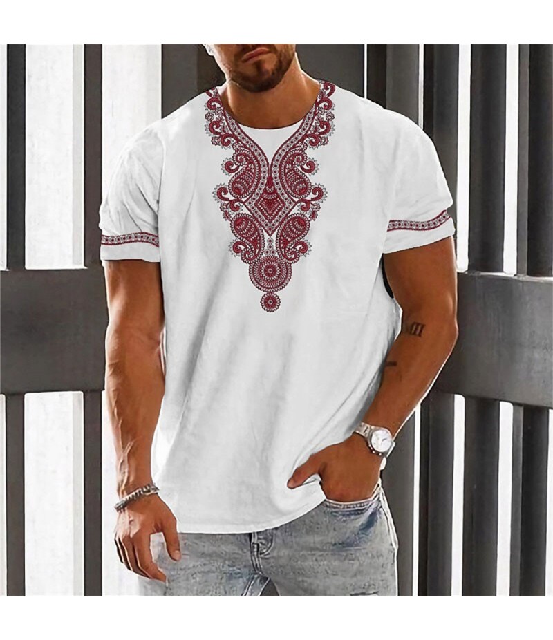 Men Fashion Casual Holiday Ethnic Style 3D Print Plus Size Short Sleeve Round Neck T-Shirt