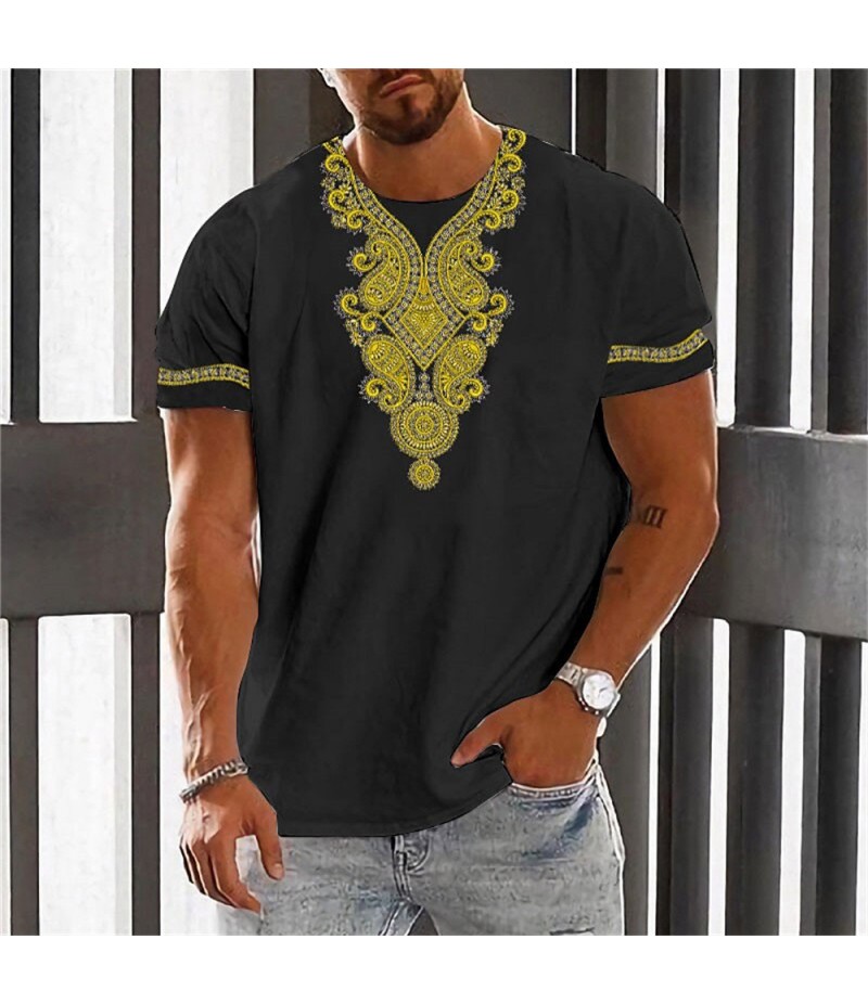 Men Fashion Casual Holiday Ethnic Style 3D Print Plus Size Short Sleeve Round Neck T-Shirt