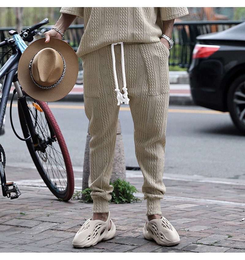 Men Fashion Casual Basic Versatile Solid Color Rib-Knit Jogger Pants