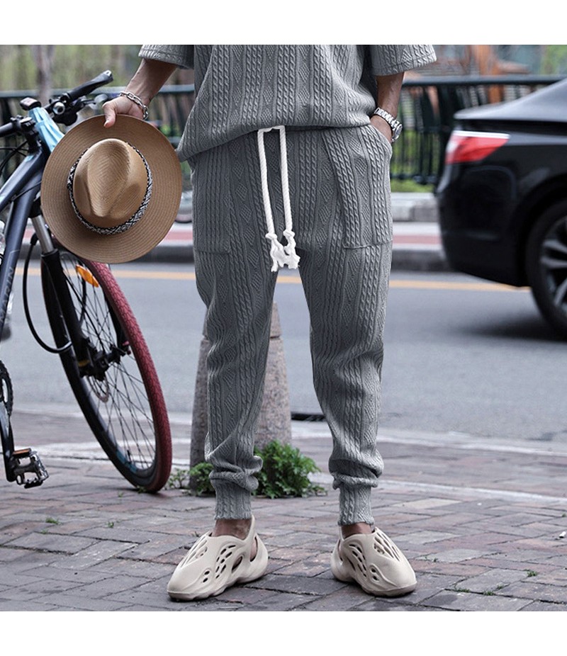 Men Fashion Casual Basic Versatile Solid Color Rib-Knit Jogger Pants