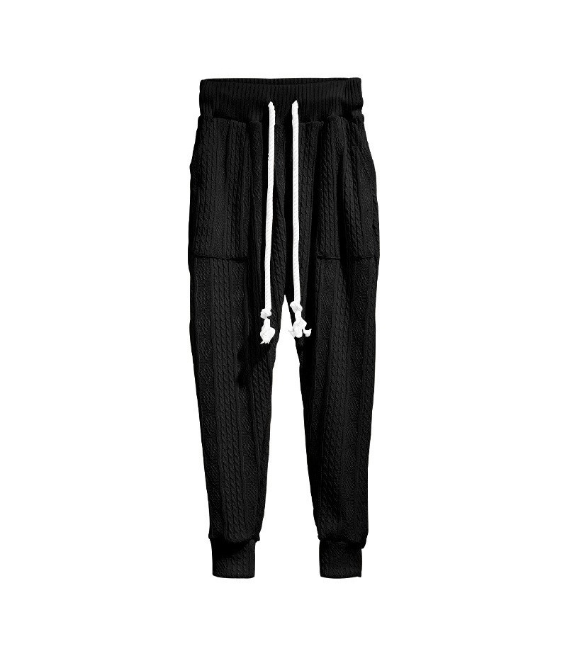 Men Fashion Casual Basic Versatile Solid Color Rib-Knit Jogger Pants