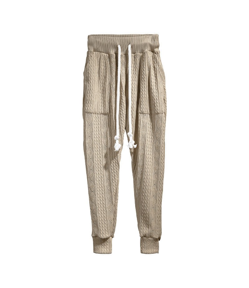 Men Fashion Casual Basic Versatile Solid Color Rib-Knit Jogger Pants