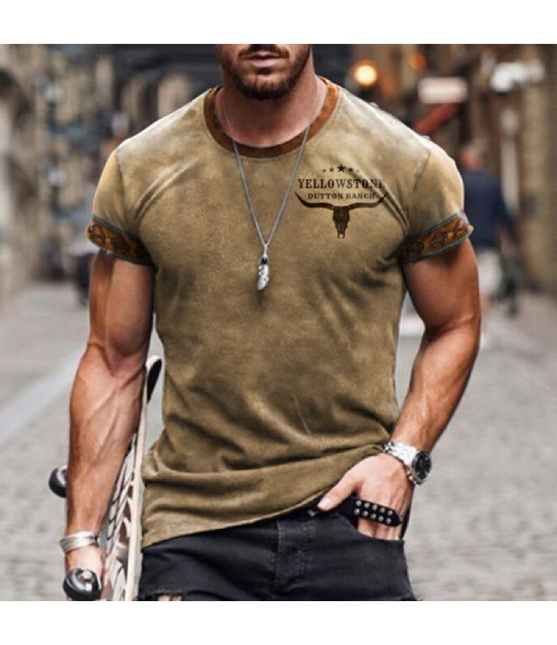 Men Fashion Casual 3D Letter Print Plus Size Short Sleeve Round Neck T-Shirt