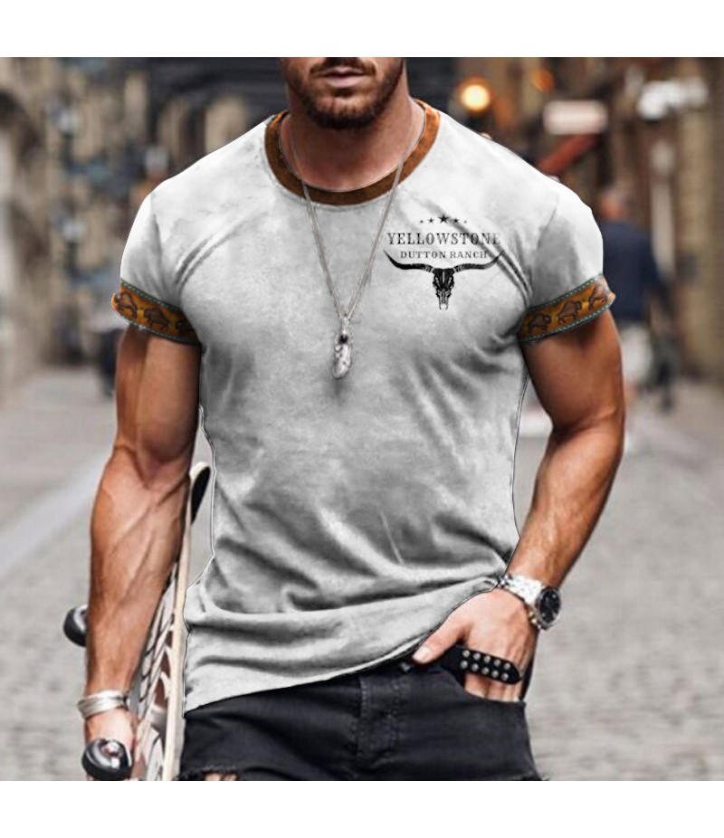 Men Fashion Casual 3D Letter Print Plus Size Short Sleeve Round Neck T-Shirt