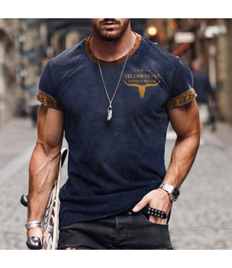 Men Fashion Casual 3D Letter Print Plus Size Short Sleeve Round Neck T-Shirt