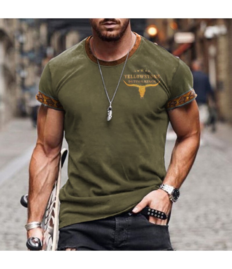 Men Fashion Casual 3D Letter Print Plus Size Short Sleeve Round Neck T-Shirt