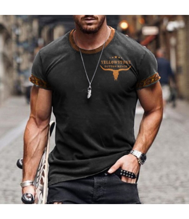 Men Fashion Casual 3D Letter Print Plus Size Short Sleeve Round Neck T-Shirt