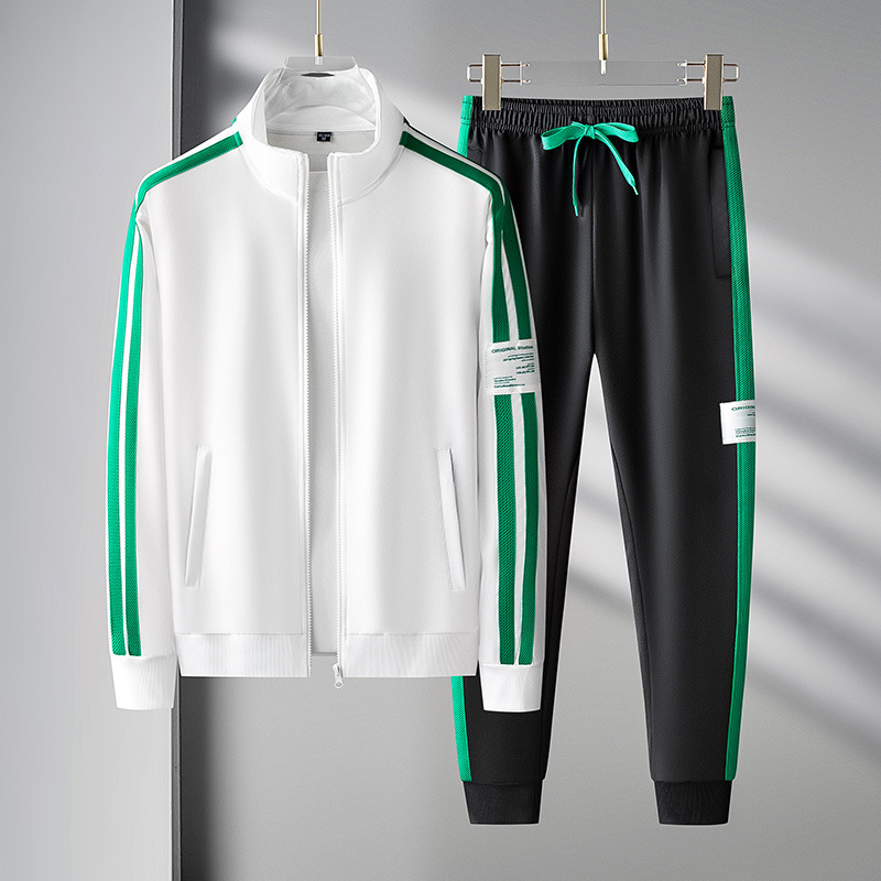 Autumn Spring Men Sports Casual Long Sleeve Cardigan Zipper Sweatshirt Sweatpants Two-Piece Set