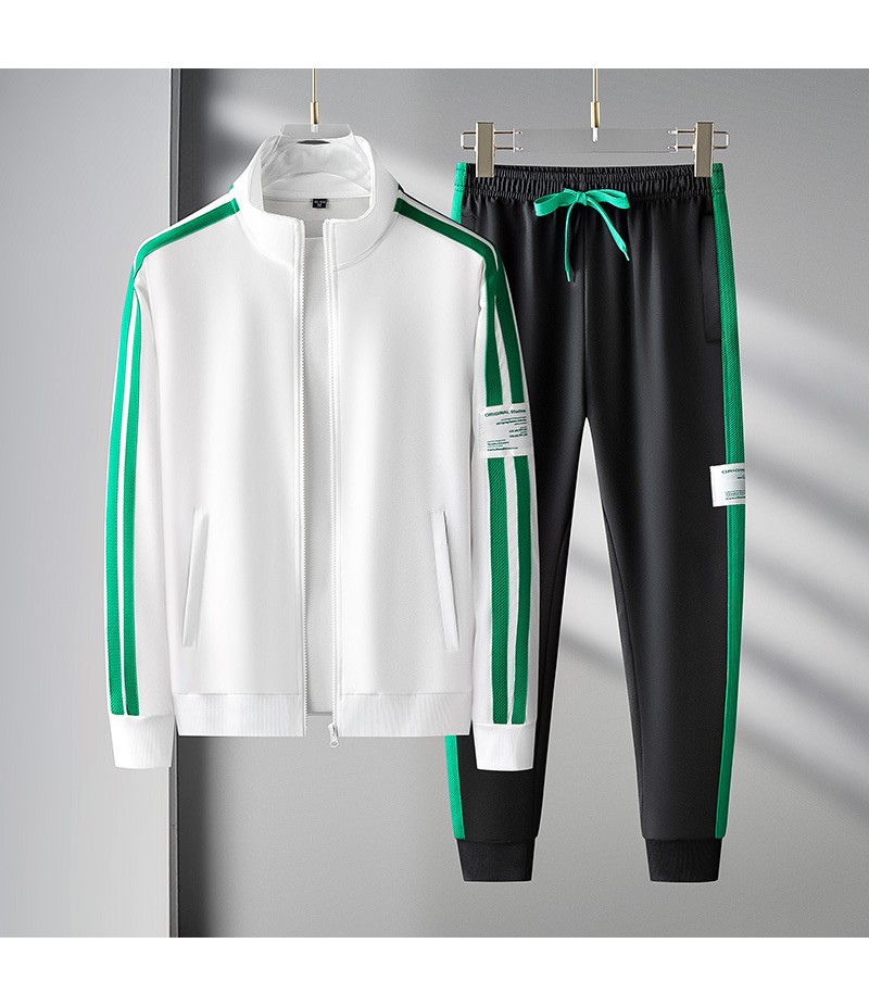 Autumn Spring Men Sports Casual Long Sleeve Cardigan Zipper Sweatshirt Sweatpants Two-Piece Set