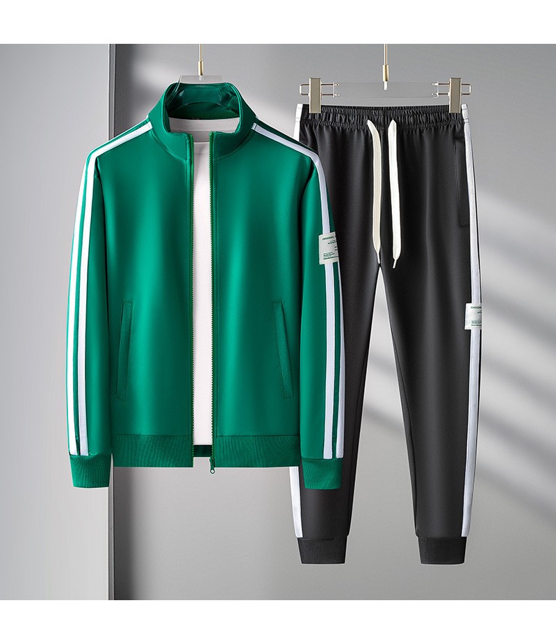 Autumn Spring Men Sports Casual Long Sleeve Cardigan Zipper Sweatshirt Sweatpants Two-Piece Set