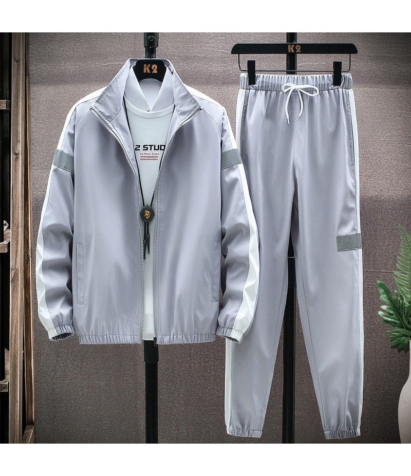 Men Casual Sport Plus Size Long Sleeve Stand Collar Zipper Coat Trousers Set