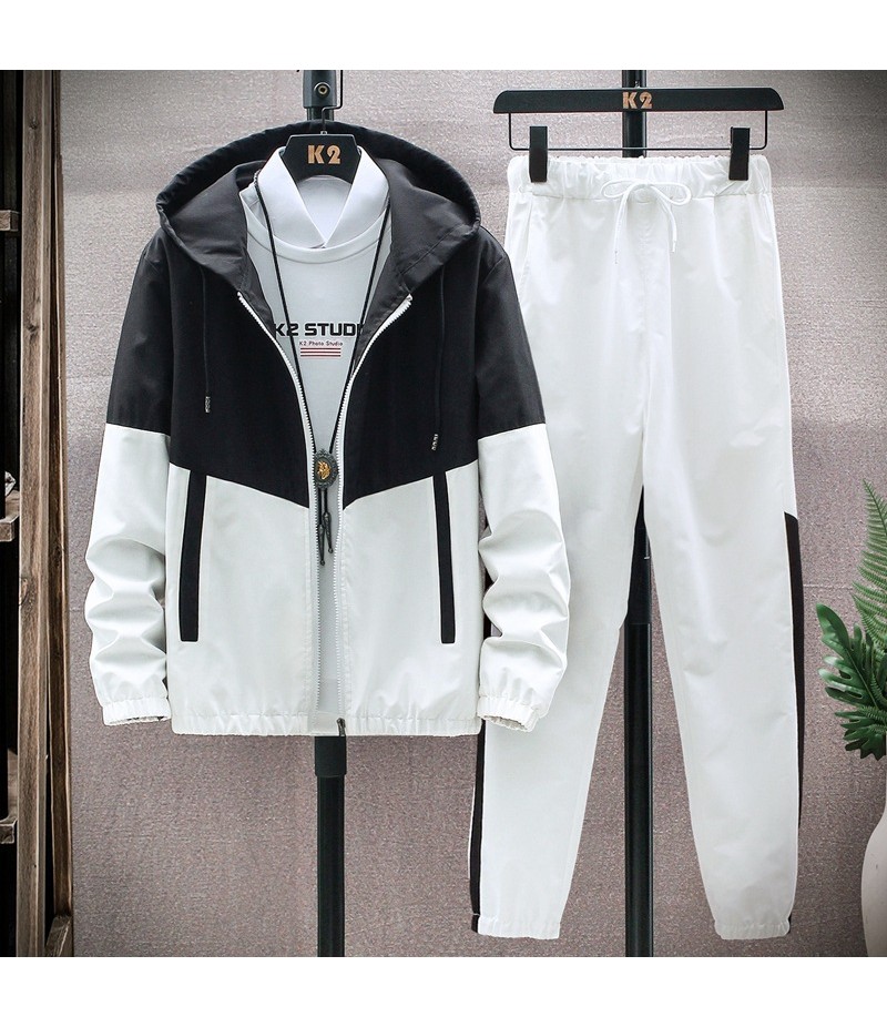 Men Casual Sport Plus Size Long Sleeve Stand Collar Zipper Coat Trousers Set