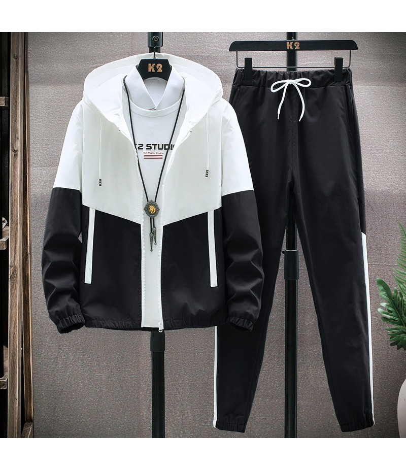 Men Casual Sport Plus Size Long Sleeve Stand Collar Zipper Coat Trousers Set