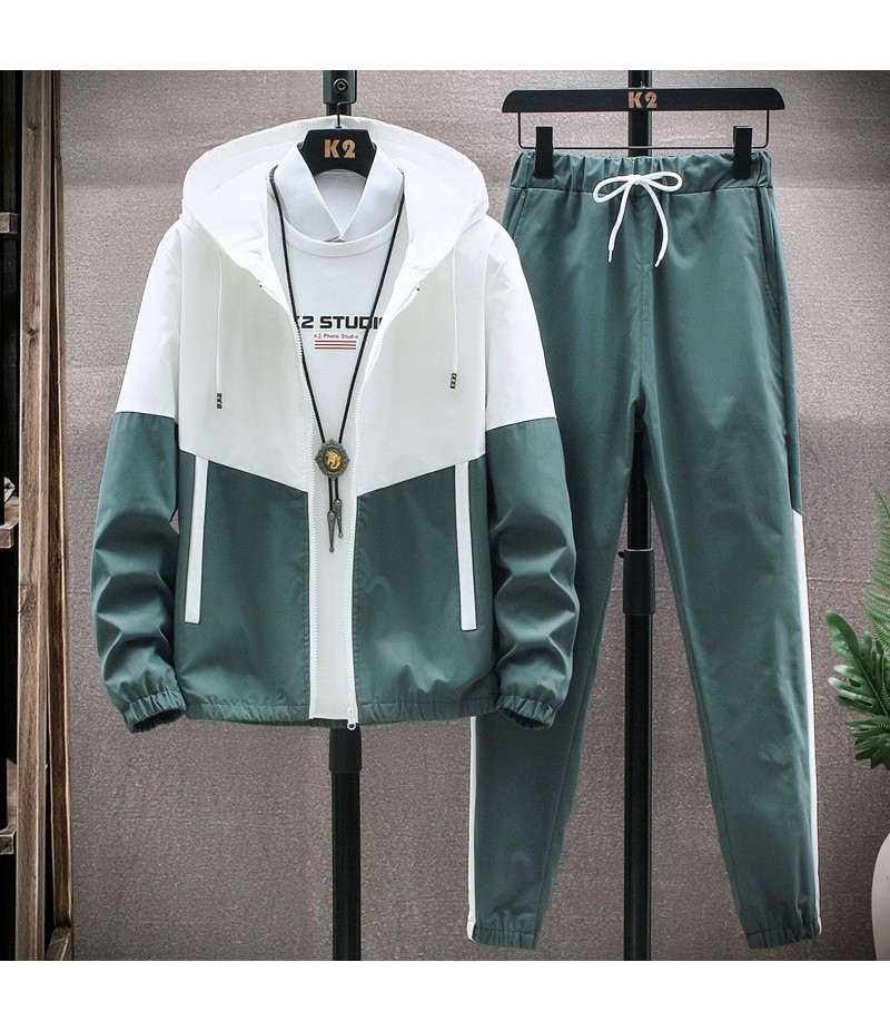 Men Casual Sport Plus Size Long Sleeve Stand Collar Zipper Coat Trousers Set