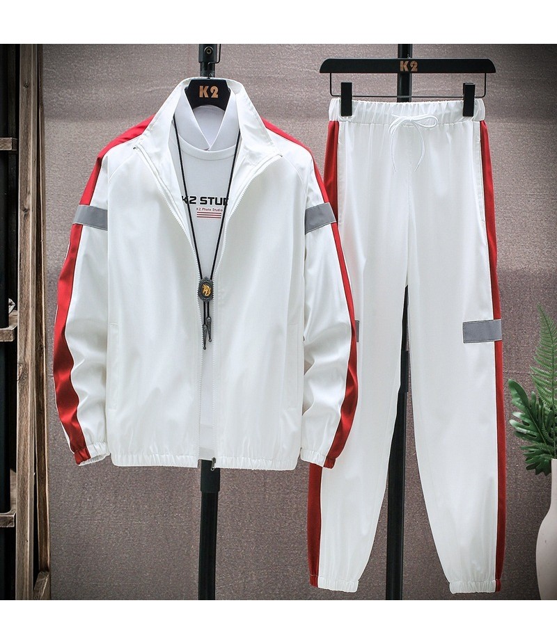 Men Casual Sport Plus Size Long Sleeve Stand Collar Zipper Coat Trousers Set