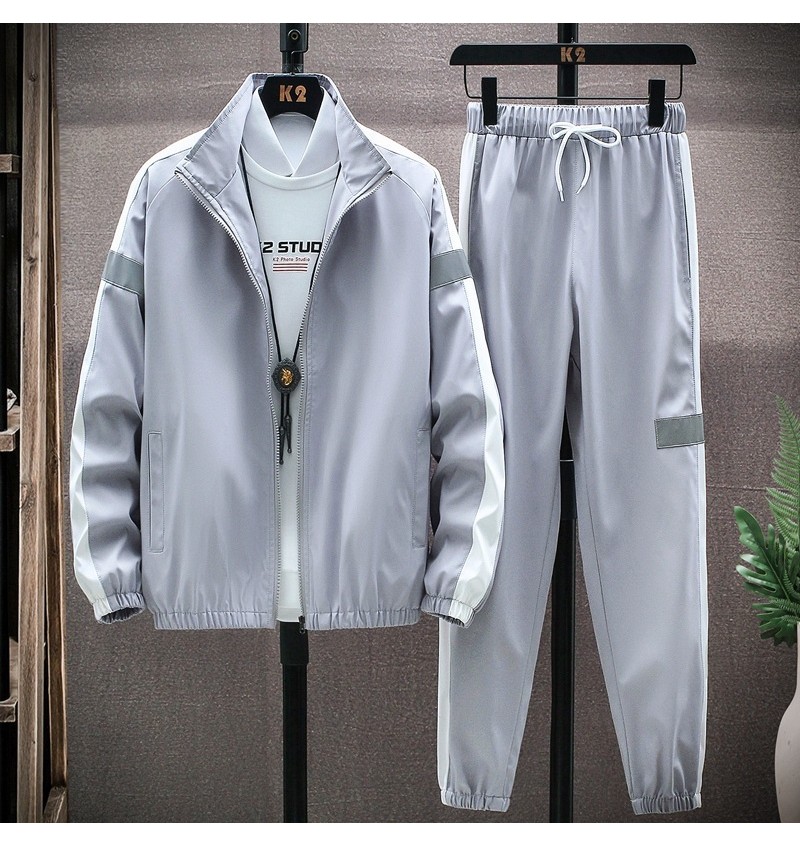 Men Casual Sport Plus Size Long Sleeve Stand Collar Zipper Coat Trousers Set