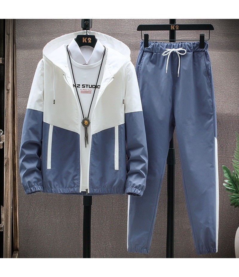 Men Casual Sport Plus Size Long Sleeve Stand Collar Zipper Coat Trousers Set