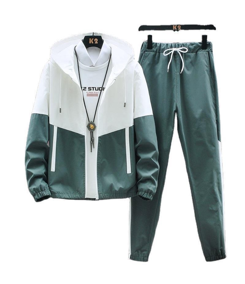 Men Casual Sport Plus Size Long Sleeve Stand Collar Zipper Coat Trousers Set