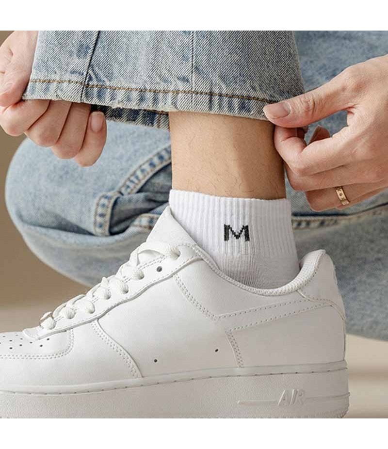 Men Spring And Summer Casual Sports Letter Solid Color Ankle Socks