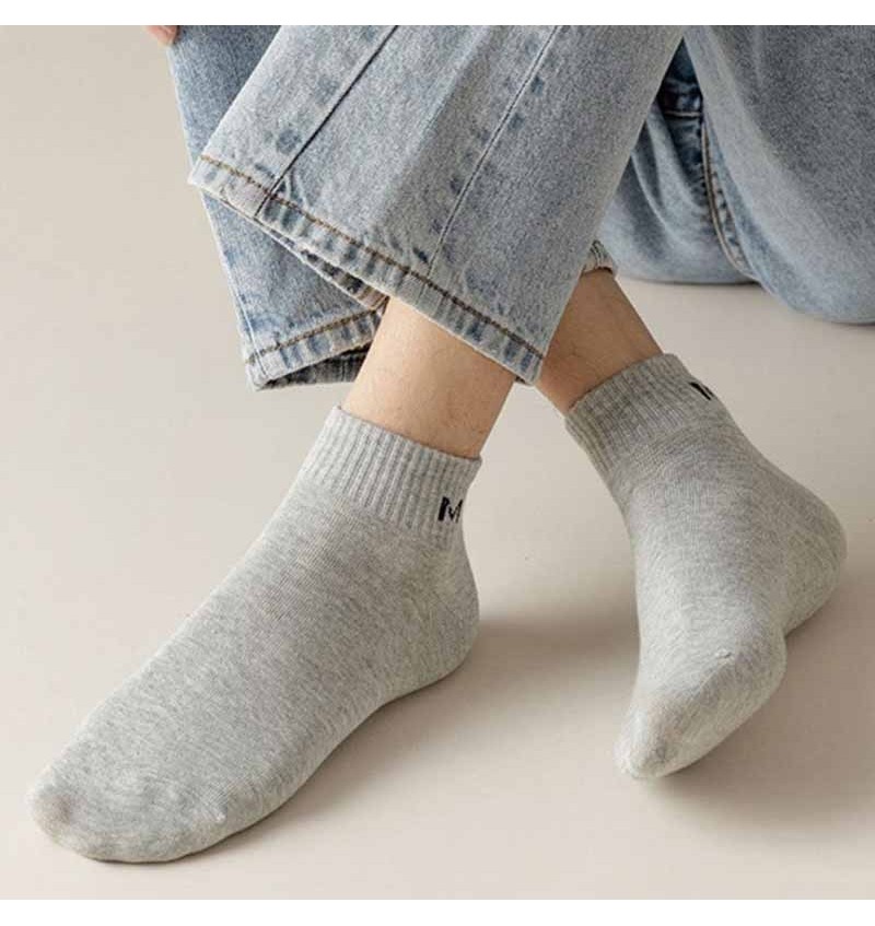 Men Spring And Summer Casual Sports Letter Solid Color Ankle Socks