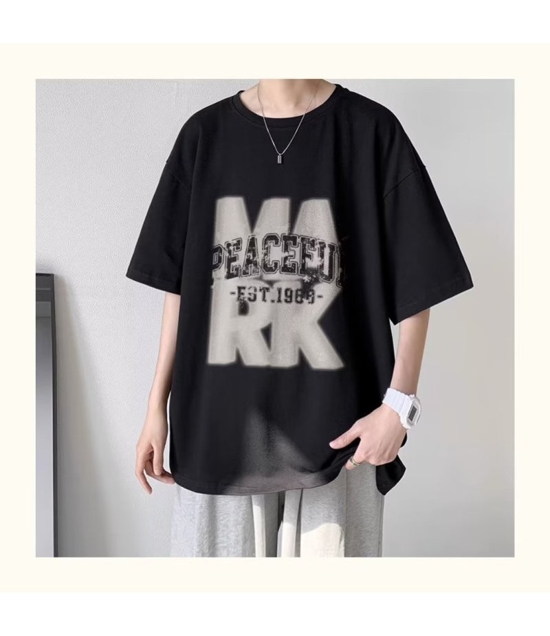 Men Fashion Casual Letter Print Plus Size Short Sleeve Round Neck T-Shirt