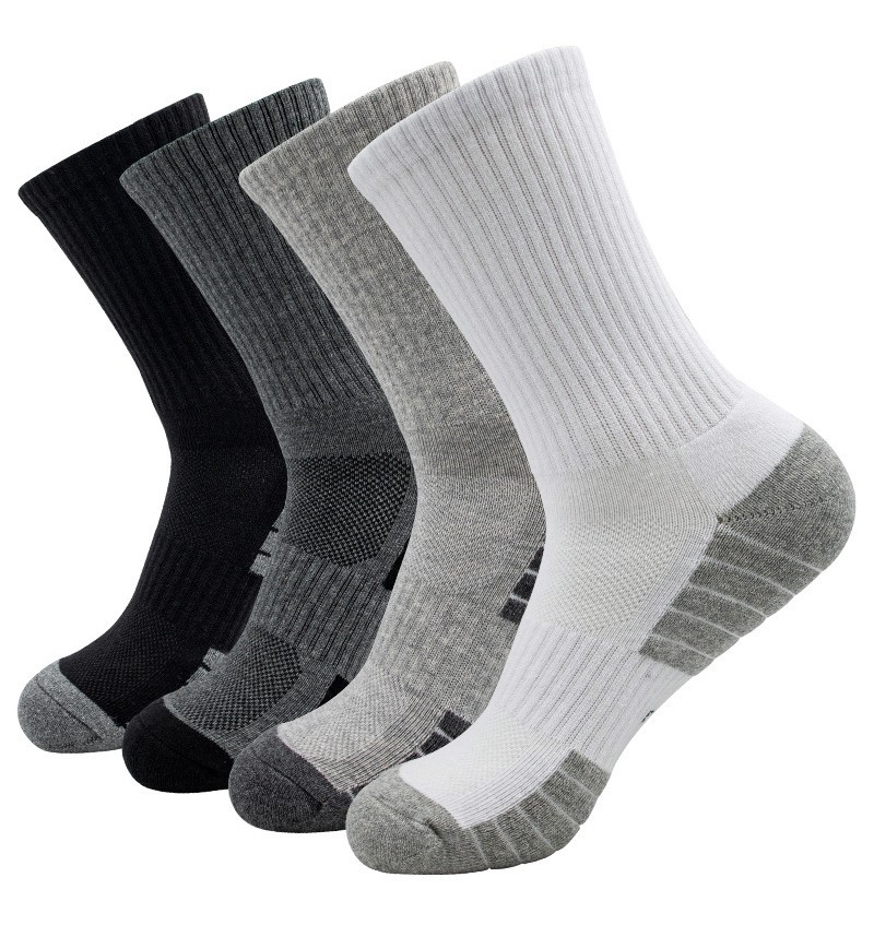 Men Simple Thick Towel Bottom Cotton Sweat-Absorbent Sports Socks 5 Pairs-Bag