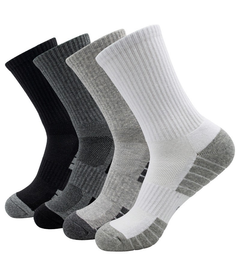 Men Simple Thick Towel Bottom Cotton Sweat-Absorbent Sports Socks 5 Pairs-Bag