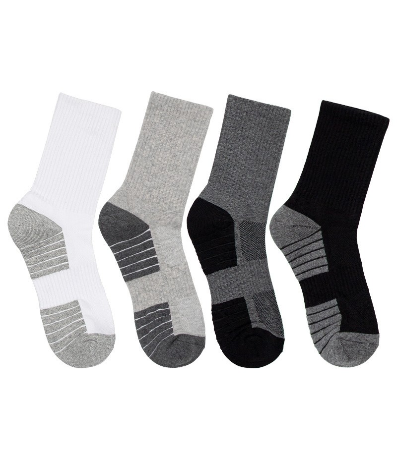 Men Simple Thick Towel Bottom Cotton Sweat-Absorbent Sports Socks 5 Pairs-Bag