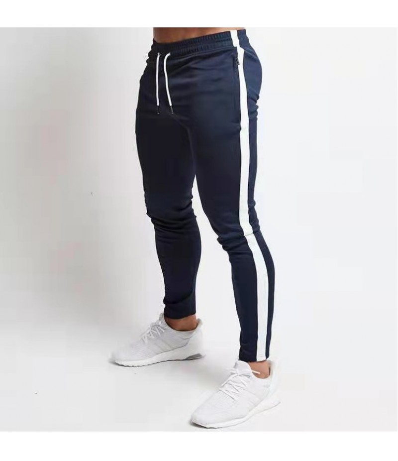 Men Fashion Casual Athleisure Stripe Solid Color Drawstring Waist Jogger Pants