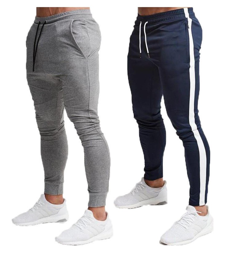 Men Fashion Casual Athleisure Stripe Solid Color Drawstring Waist Jogger Pants