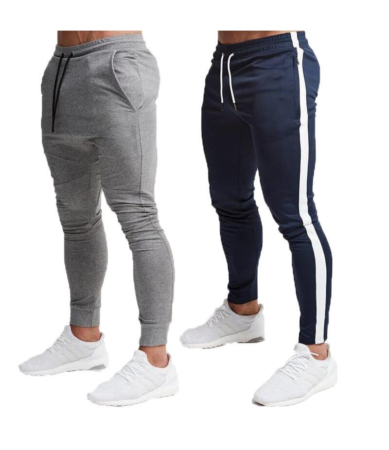 Men Fashion Casual Athleisure Stripe Solid Color Drawstring Waist Jogger Pants