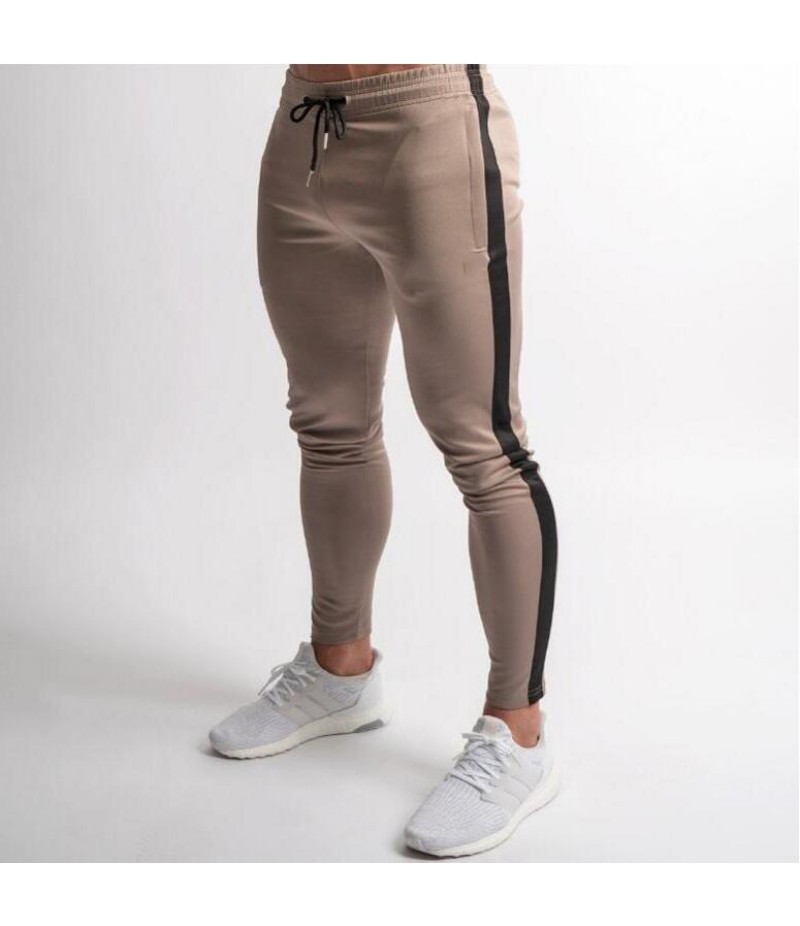 Men Fashion Casual Athleisure Stripe Solid Color Drawstring Waist Jogger Pants