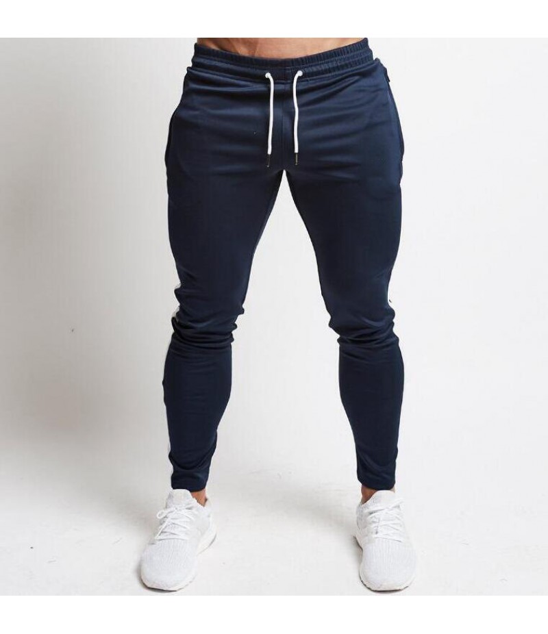 Men Fashion Casual Athleisure Stripe Solid Color Drawstring Waist Jogger Pants