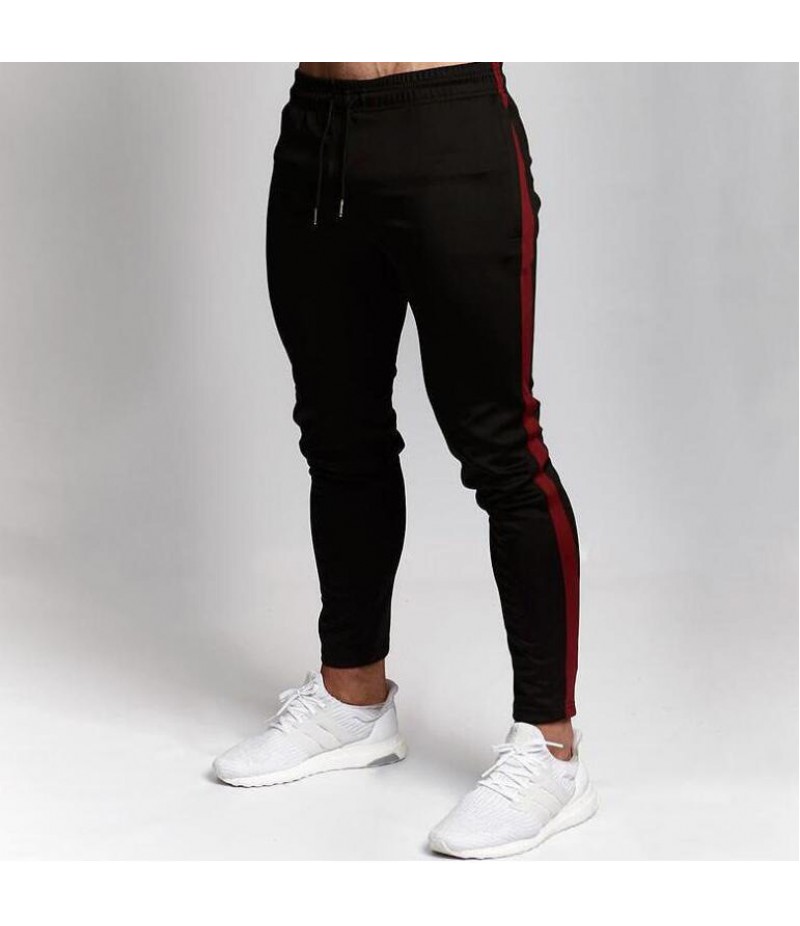 Men Fashion Casual Athleisure Stripe Solid Color Drawstring Waist Jogger Pants