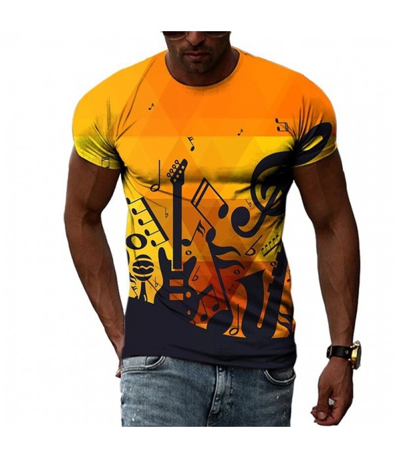 Men Fashion Casual 3D Print Plus Size Short Sleeve Round Neck T-Shirt