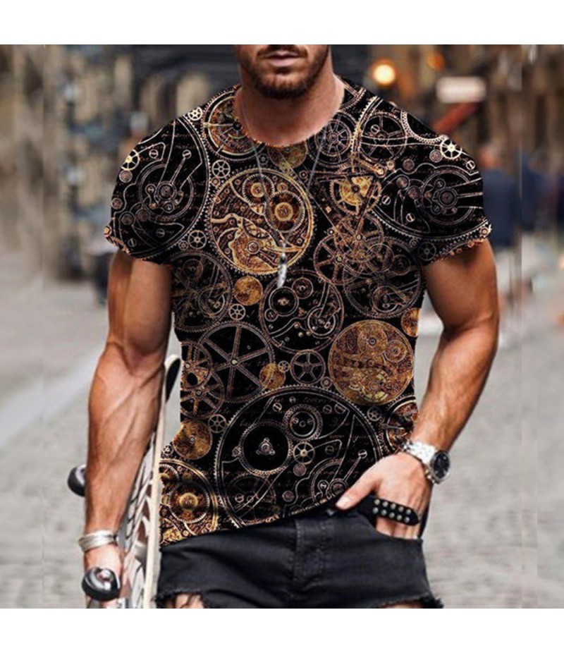 Men Fashion Casual 3D Print Plus Size Short Sleeve Round Neck T-Shirt