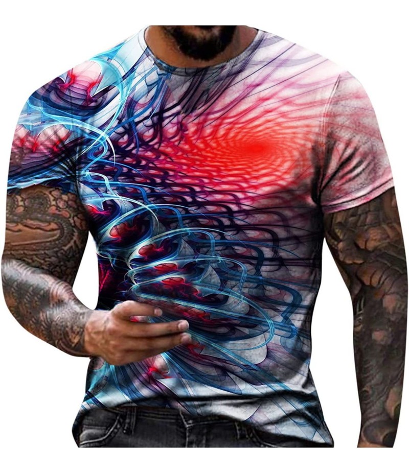 Men Fashion Casual 3D Print Plus Size Short Sleeve Round Neck T-Shirt