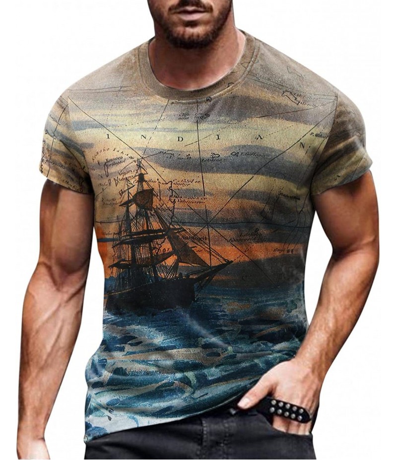 Men Fashion Casual 3D Print Plus Size Short Sleeve Round Neck T-Shirt