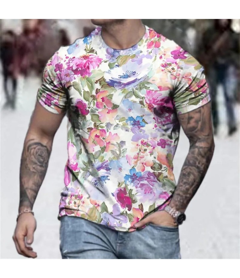 Men Fashion Casual 3D Print Plus Size Short Sleeve Round Neck T-Shirt