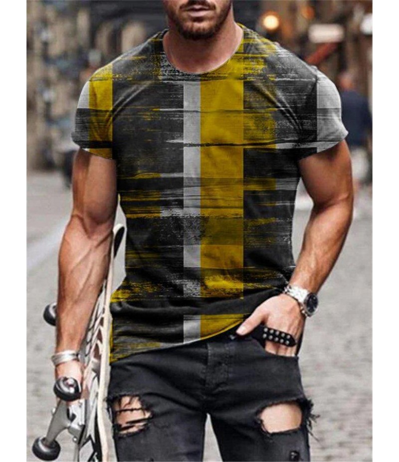 Men Fashion Casual 3D Print Plus Size Short Sleeve Round Neck T-Shirt