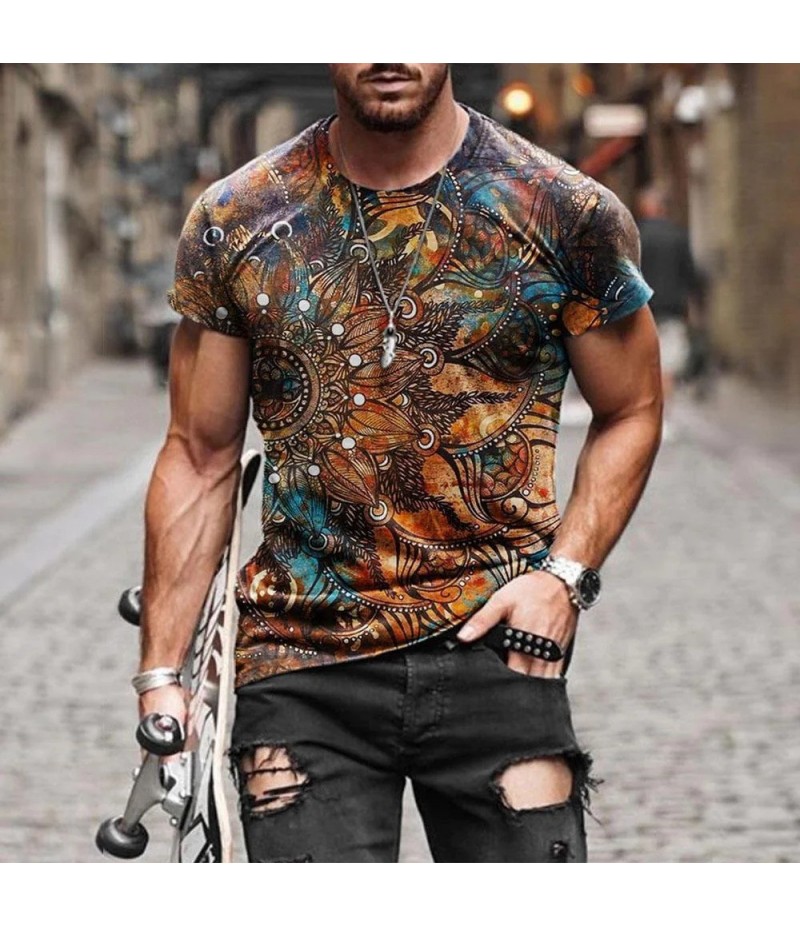 Men Fashion Casual 3D Print Plus Size Short Sleeve Round Neck T-Shirt