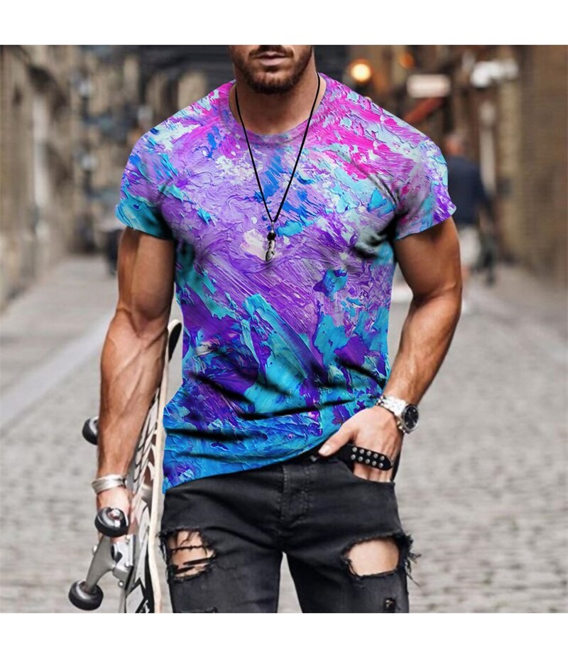 Men Fashion Casual 3D Print Plus Size Short Sleeve Round Neck T-Shirt