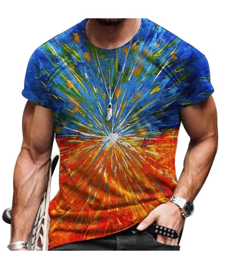 Men Fashion Casual 3D Print Plus Size Short Sleeve Round Neck T-Shirt